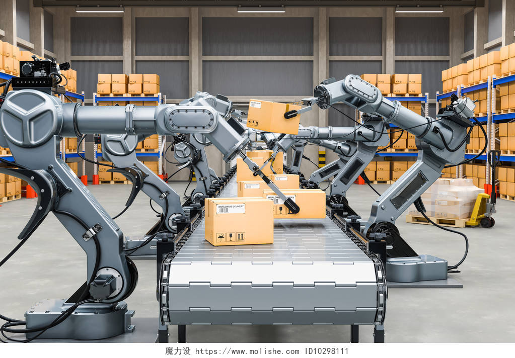 工厂中电气自动化物流货物分拣物流机器人分拣物流仓库物流园区